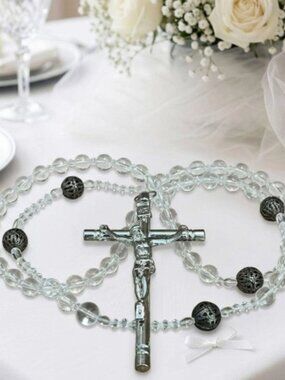 Wedding Lasso Rosary with Cross and Acrylic Beads Chain Religious Jewelry